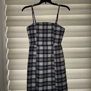 Blue and White and Brown Plaid Dress
